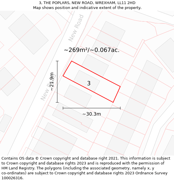 3, THE POPLARS, NEW ROAD, WREXHAM, LL11 2HD: Plot and title map