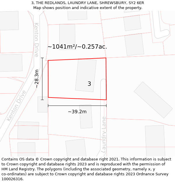 3, THE REDLANDS, LAUNDRY LANE, SHREWSBURY, SY2 6ER: Plot and title map