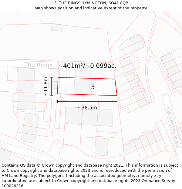 3, THE RINGS, LYMINGTON, SO41 8QP: Plot and title map