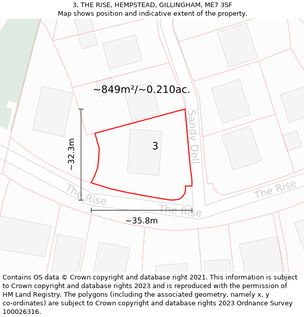 3, THE RISE, HEMPSTEAD, GILLINGHAM, ME7 3SF: Plot and title map