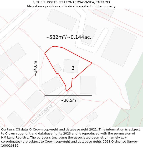 3, THE RUSSETS, ST LEONARDS-ON-SEA, TN37 7FA: Plot and title map