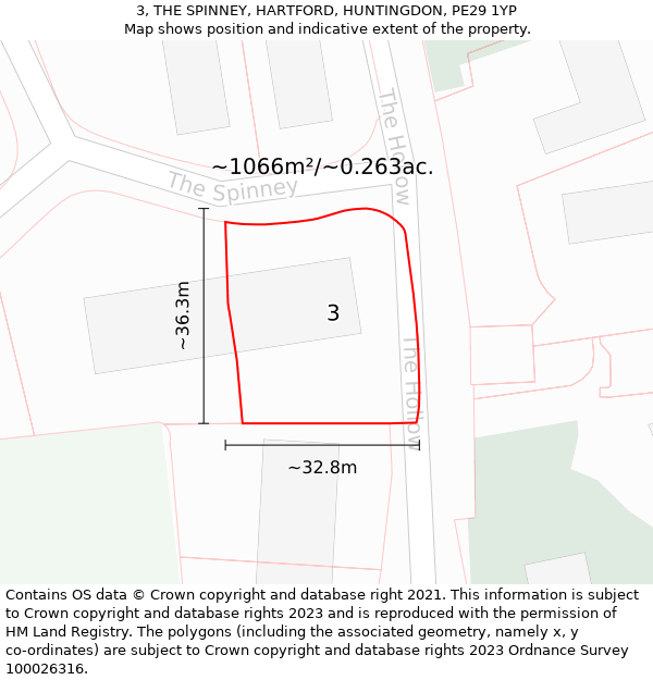 3, THE SPINNEY, HARTFORD, HUNTINGDON, PE29 1YP: Plot and title map