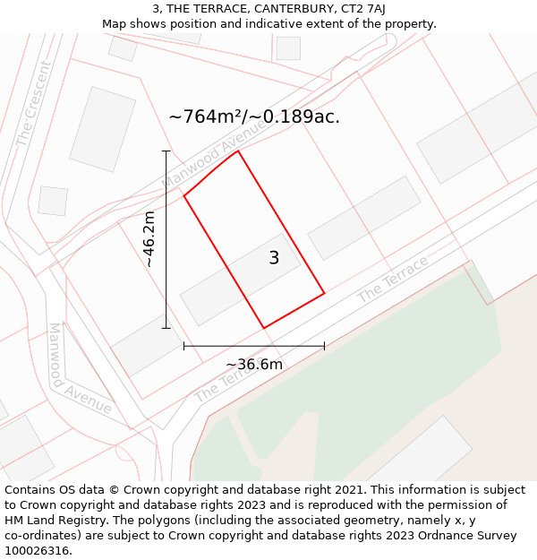 3, THE TERRACE, CANTERBURY, CT2 7AJ: Plot and title map