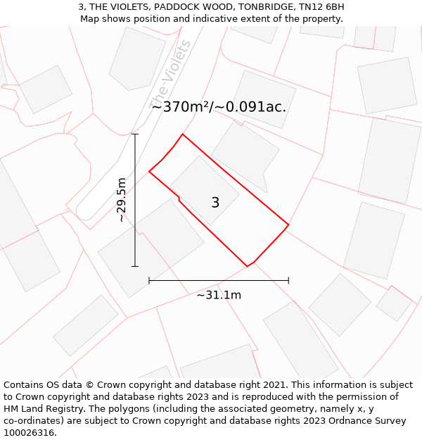 3, THE VIOLETS, PADDOCK WOOD, TONBRIDGE, TN12 6BH: Plot and title map