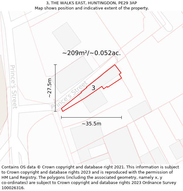 3, THE WALKS EAST, HUNTINGDON, PE29 3AP: Plot and title map