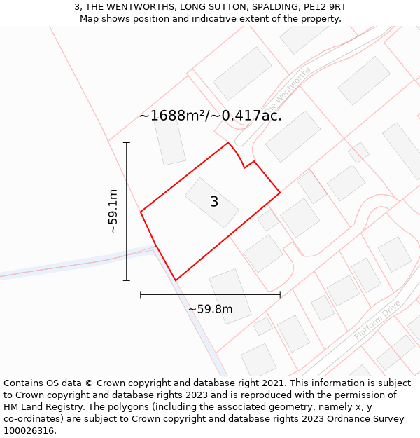 3, THE WENTWORTHS, LONG SUTTON, SPALDING, PE12 9RT: Plot and title map