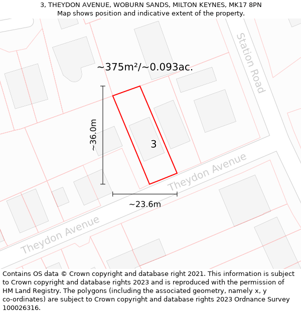 3, THEYDON AVENUE, WOBURN SANDS, MILTON KEYNES, MK17 8PN: Plot and title map