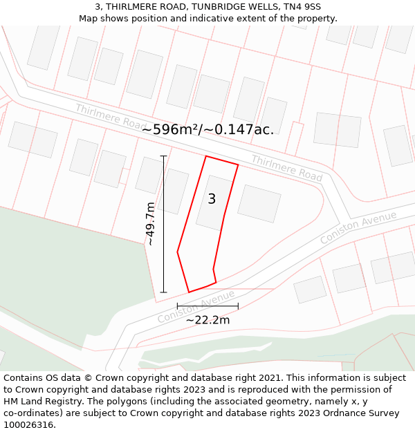 3, THIRLMERE ROAD, TUNBRIDGE WELLS, TN4 9SS: Plot and title map