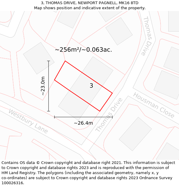 3, THOMAS DRIVE, NEWPORT PAGNELL, MK16 8TD: Plot and title map