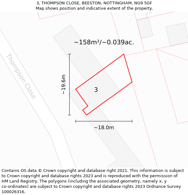 3, THOMPSON CLOSE, BEESTON, NOTTINGHAM, NG9 5GF: Plot and title map