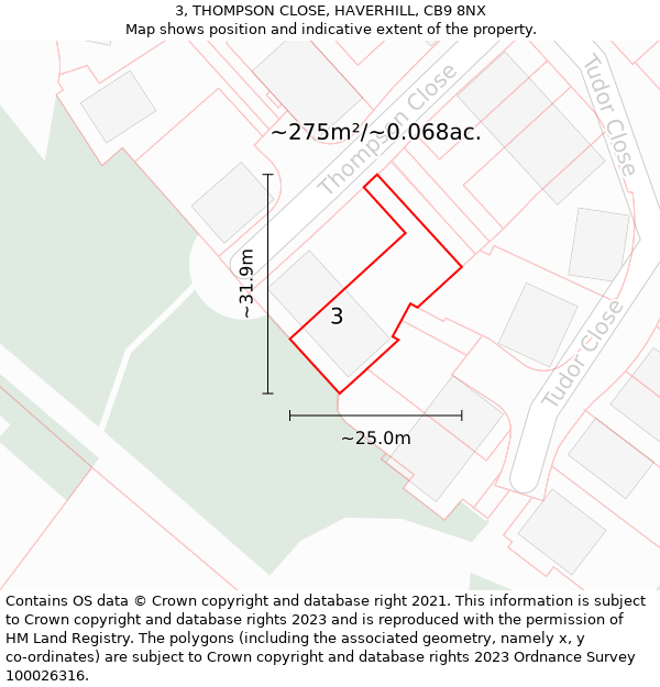 3, THOMPSON CLOSE, HAVERHILL, CB9 8NX: Plot and title map