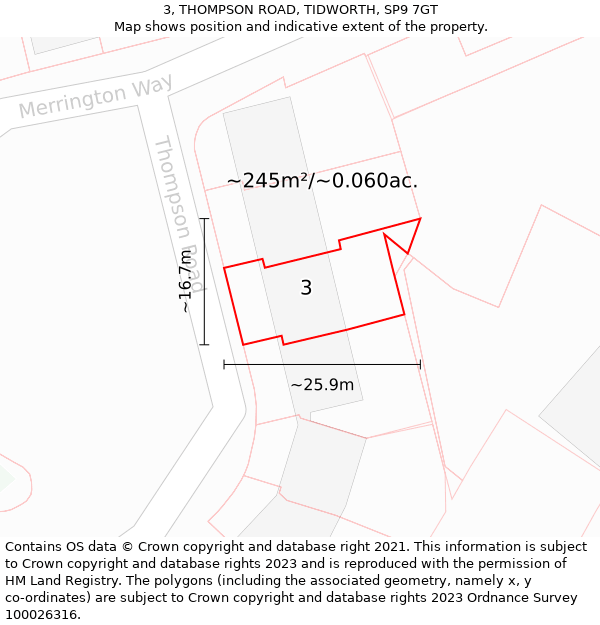 3, THOMPSON ROAD, TIDWORTH, SP9 7GT: Plot and title map