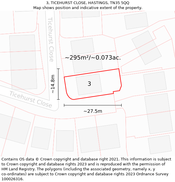 3, TICEHURST CLOSE, HASTINGS, TN35 5QQ: Plot and title map