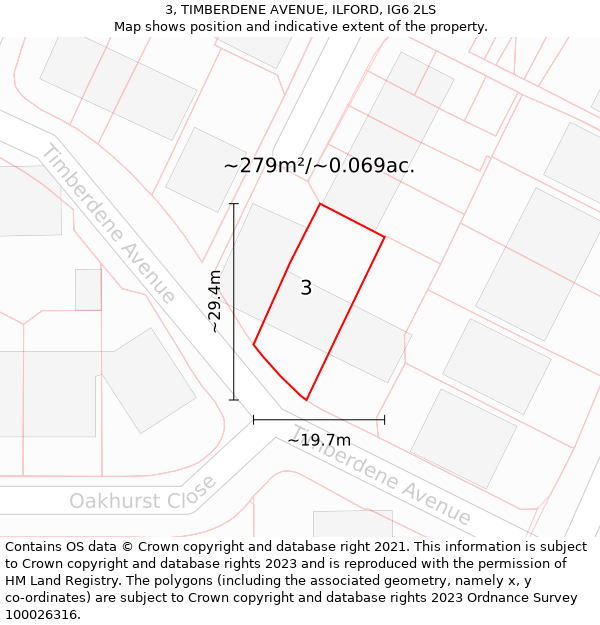 3, TIMBERDENE AVENUE, ILFORD, IG6 2LS: Plot and title map