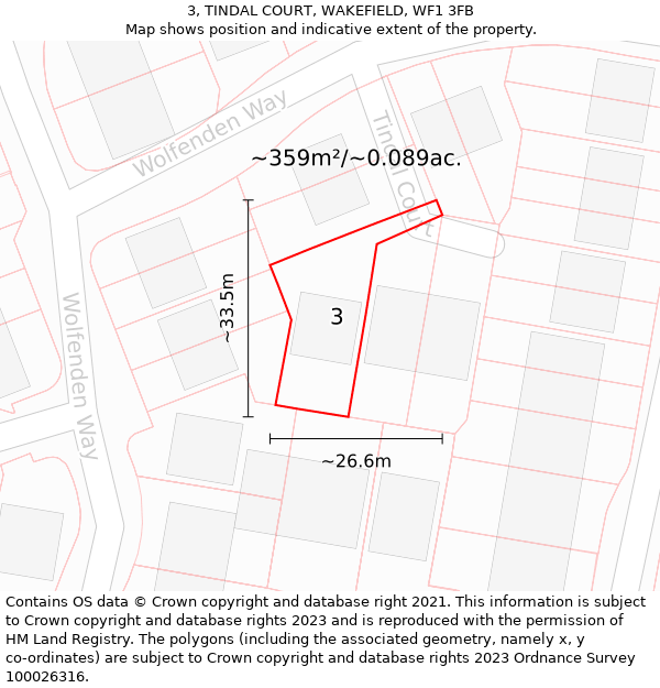 3, TINDAL COURT, WAKEFIELD, WF1 3FB: Plot and title map