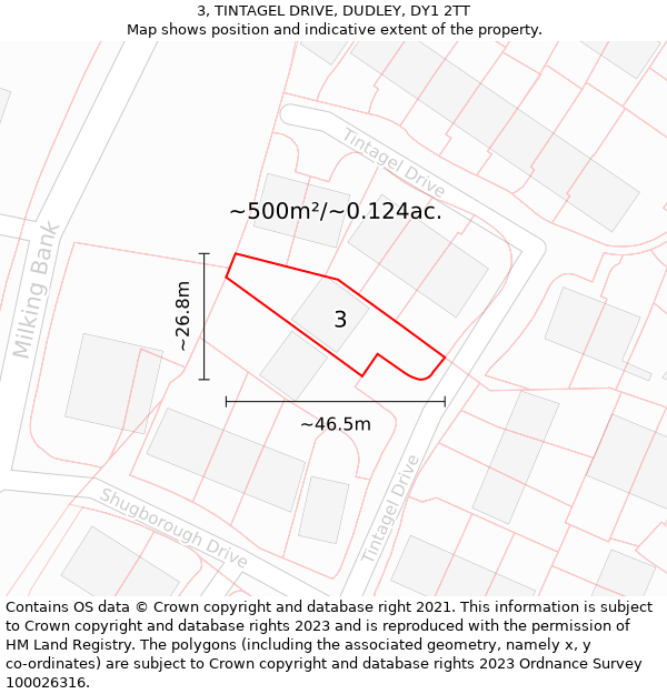 3, TINTAGEL DRIVE, DUDLEY, DY1 2TT: Plot and title map