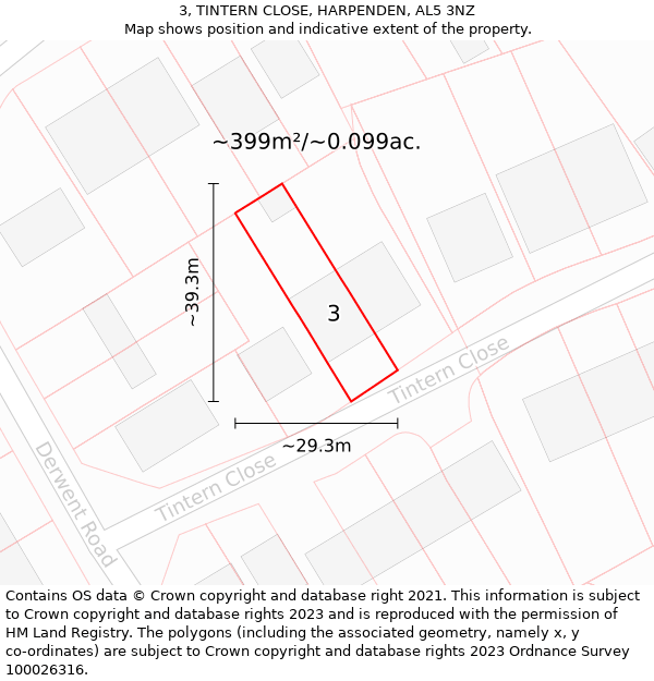 3, TINTERN CLOSE, HARPENDEN, AL5 3NZ: Plot and title map