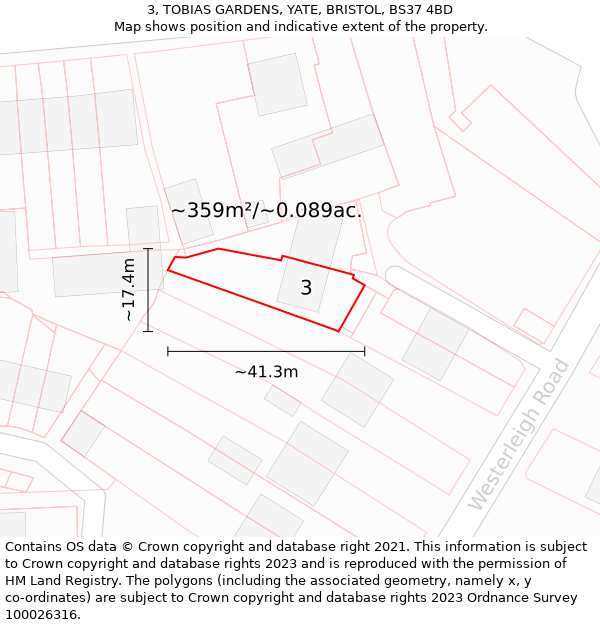 3, TOBIAS GARDENS, YATE, BRISTOL, BS37 4BD: Plot and title map