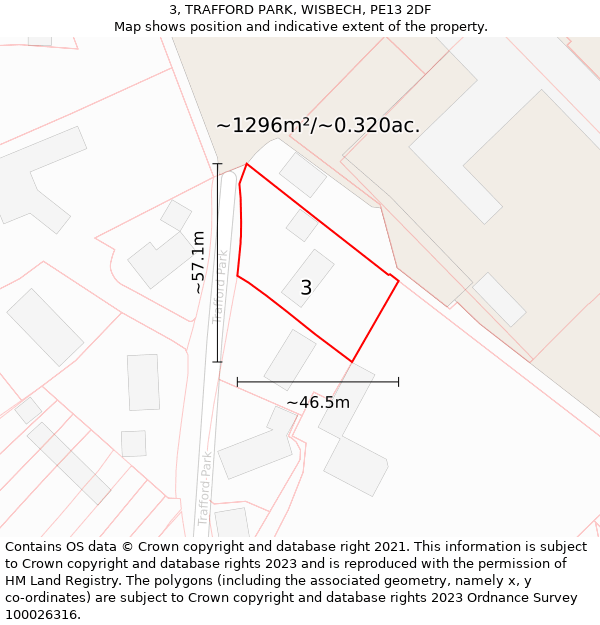 3, TRAFFORD PARK, WISBECH, PE13 2DF: Plot and title map