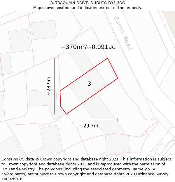 3, TRAQUAIN DRIVE, DUDLEY, DY1 3DG: Plot and title map