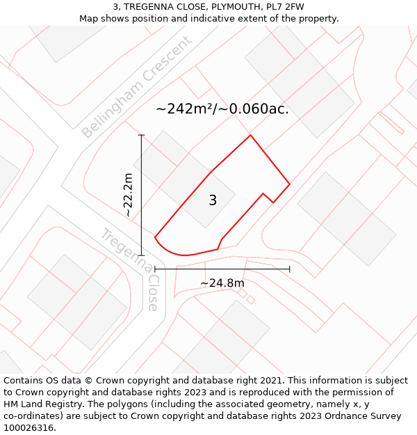 3, TREGENNA CLOSE, PLYMOUTH, PL7 2FW: Plot and title map