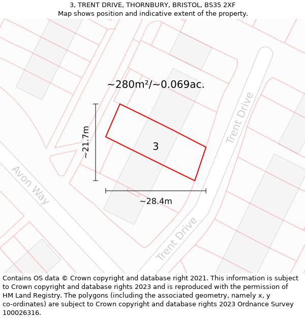 3, TRENT DRIVE, THORNBURY, BRISTOL, BS35 2XF: Plot and title map