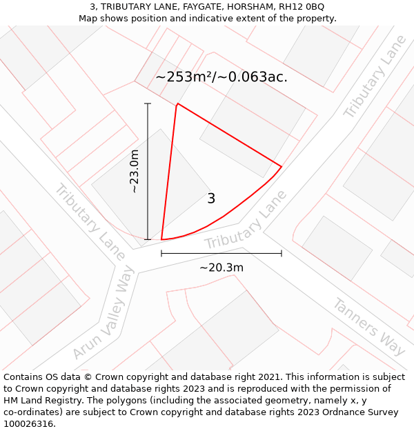 3, TRIBUTARY LANE, FAYGATE, HORSHAM, RH12 0BQ: Plot and title map