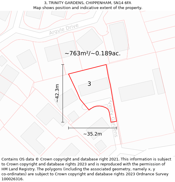 3, TRINITY GARDENS, CHIPPENHAM, SN14 6FA: Plot and title map