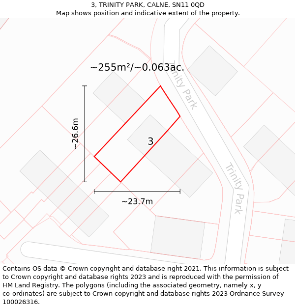 3, TRINITY PARK, CALNE, SN11 0QD: Plot and title map