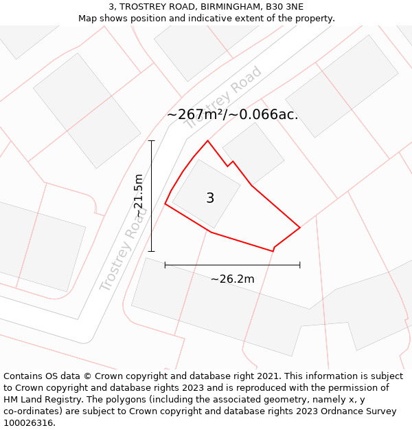 3, TROSTREY ROAD, BIRMINGHAM, B30 3NE: Plot and title map