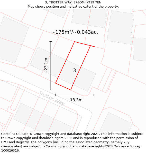 3, TROTTER WAY, EPSOM, KT19 7EN: Plot and title map