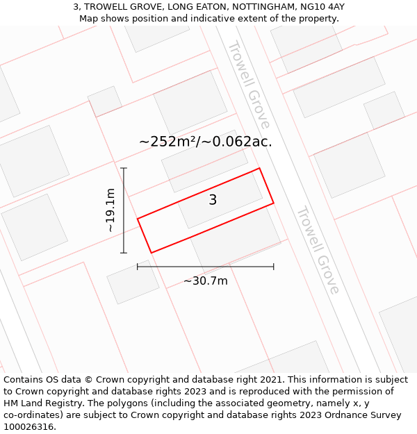 3, TROWELL GROVE, LONG EATON, NOTTINGHAM, NG10 4AY: Plot and title map