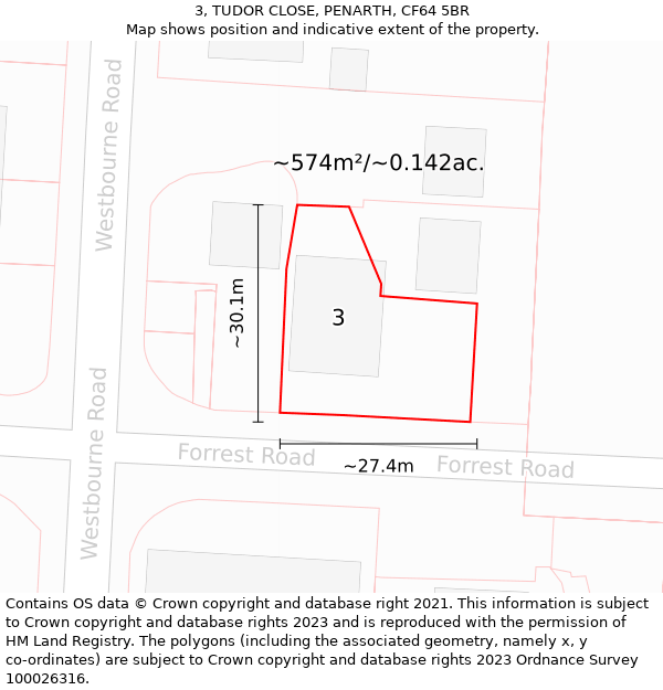 3, TUDOR CLOSE, PENARTH, CF64 5BR: Plot and title map