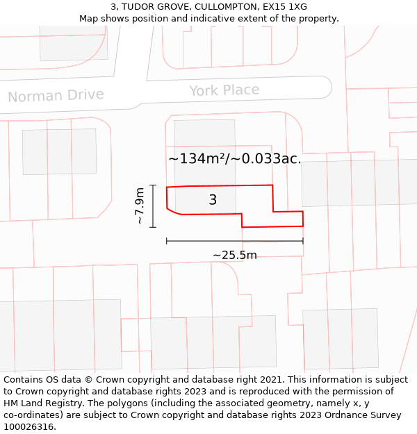 3, TUDOR GROVE, CULLOMPTON, EX15 1XG: Plot and title map