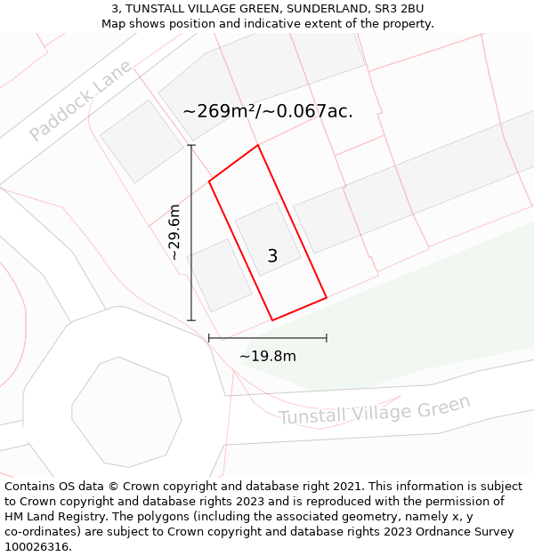 3, TUNSTALL VILLAGE GREEN, SUNDERLAND, SR3 2BU: Plot and title map