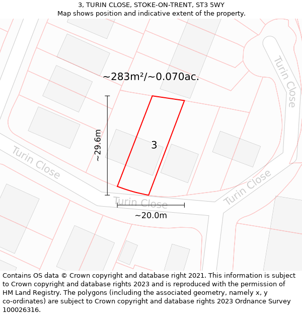 3, TURIN CLOSE, STOKE-ON-TRENT, ST3 5WY: Plot and title map