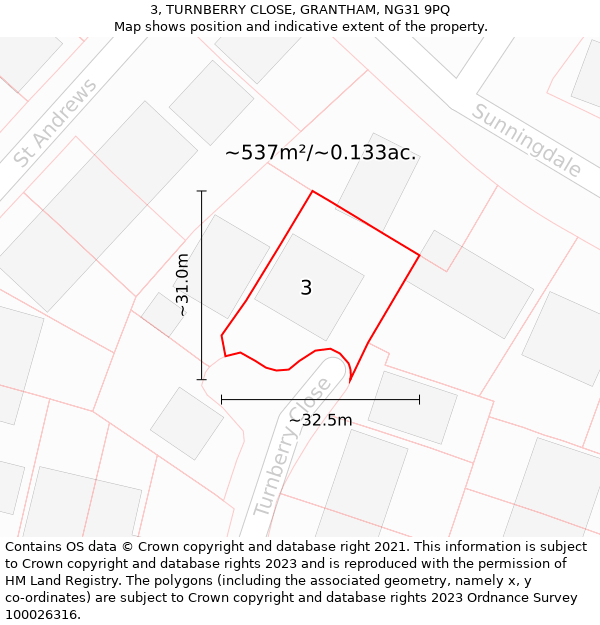 3, TURNBERRY CLOSE, GRANTHAM, NG31 9PQ: Plot and title map