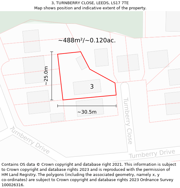 3, TURNBERRY CLOSE, LEEDS, LS17 7TE: Plot and title map