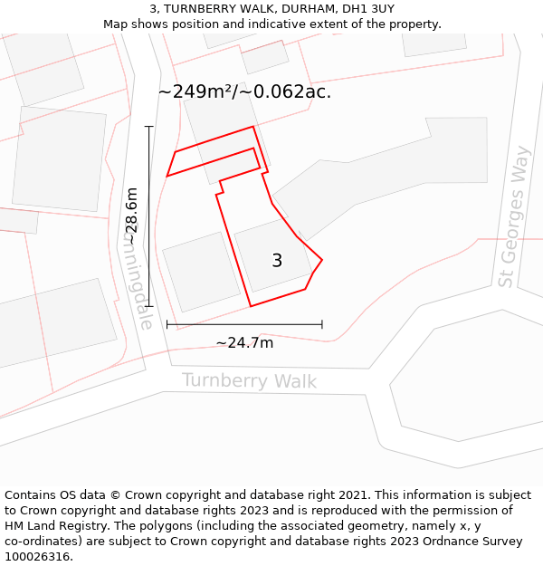 3, TURNBERRY WALK, DURHAM, DH1 3UY: Plot and title map