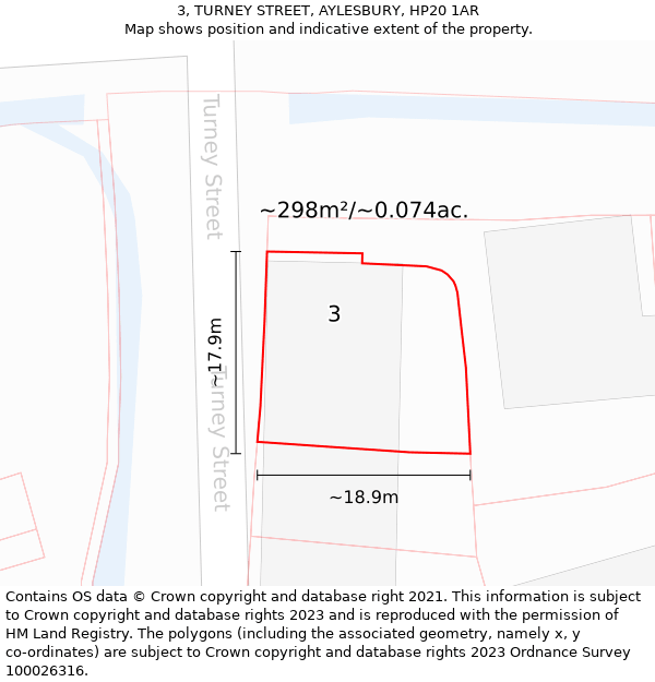 3, TURNEY STREET, AYLESBURY, HP20 1AR: Plot and title map