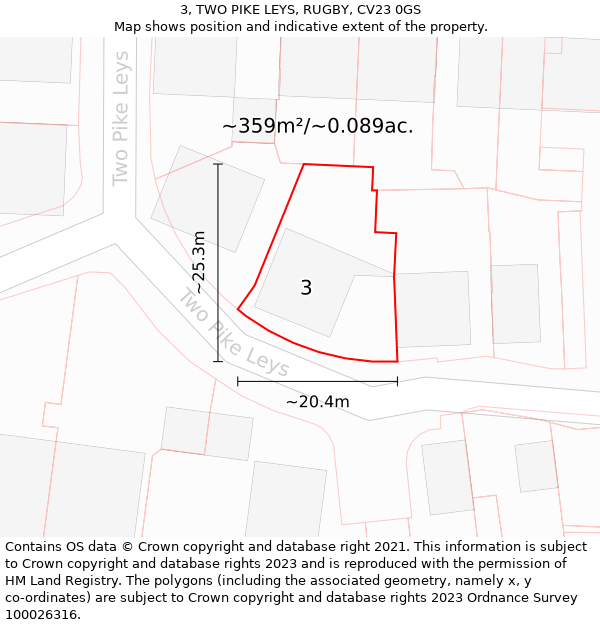 3, TWO PIKE LEYS, RUGBY, CV23 0GS: Plot and title map