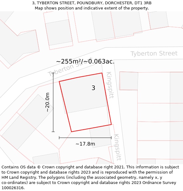3, TYBERTON STREET, POUNDBURY, DORCHESTER, DT1 3RB: Plot and title map