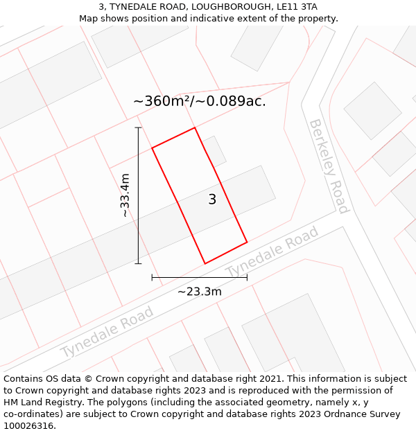 3, TYNEDALE ROAD, LOUGHBOROUGH, LE11 3TA: Plot and title map