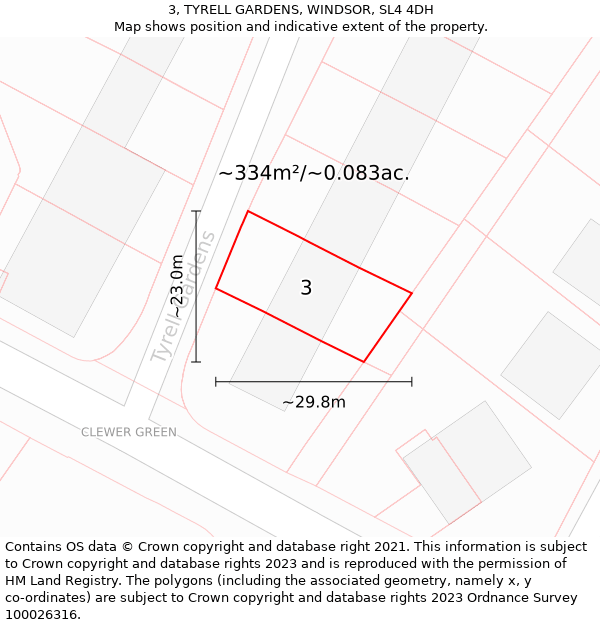 3, TYRELL GARDENS, WINDSOR, SL4 4DH: Plot and title map