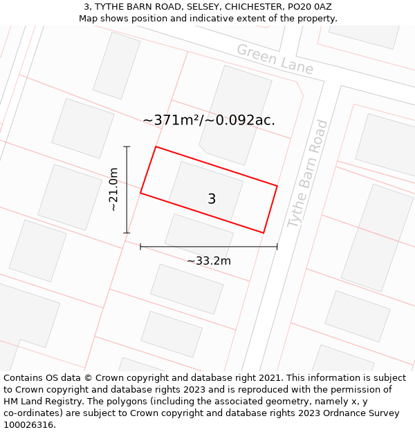 3, TYTHE BARN ROAD, SELSEY, CHICHESTER, PO20 0AZ: Plot and title map