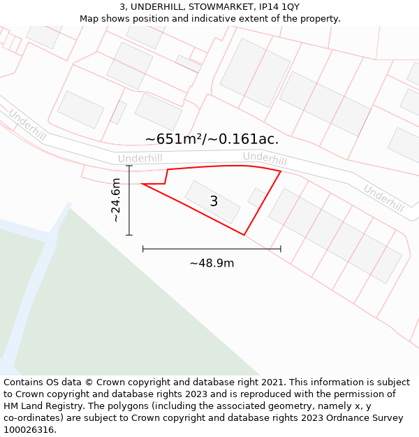 3, UNDERHILL, STOWMARKET, IP14 1QY: Plot and title map