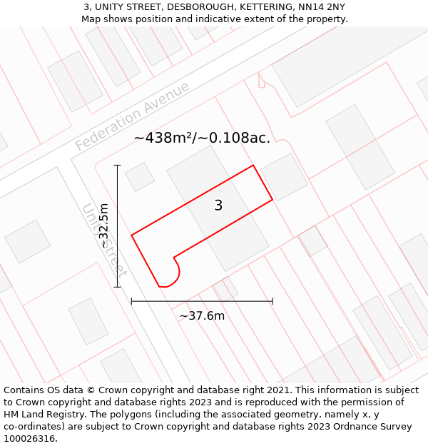 3, UNITY STREET, DESBOROUGH, KETTERING, NN14 2NY: Plot and title map