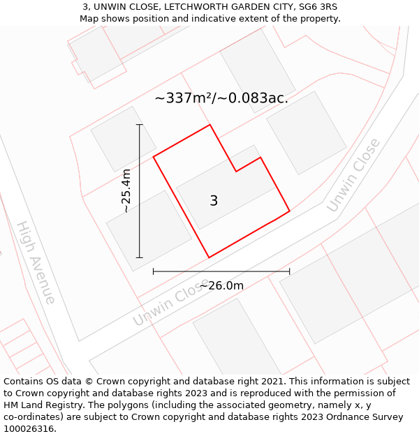 3, UNWIN CLOSE, LETCHWORTH GARDEN CITY, SG6 3RS: Plot and title map