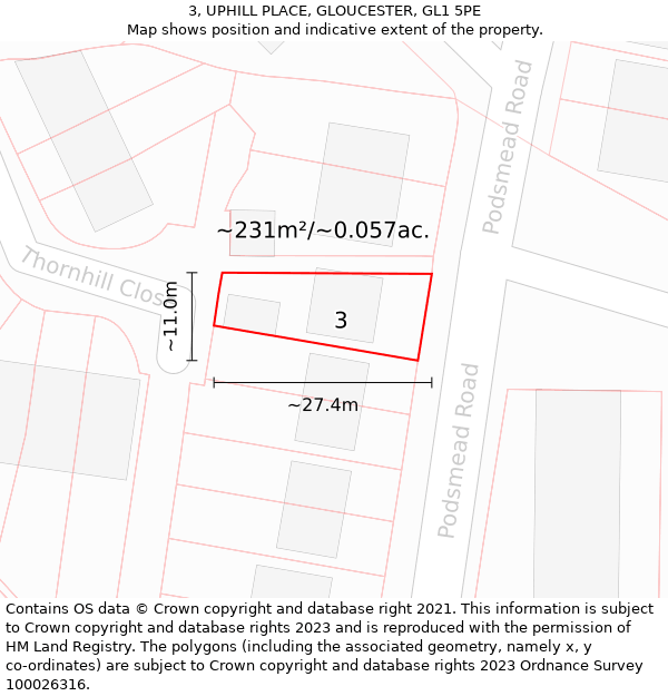 3, UPHILL PLACE, GLOUCESTER, GL1 5PE: Plot and title map