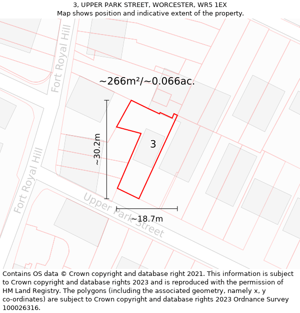 3, UPPER PARK STREET, WORCESTER, WR5 1EX: Plot and title map